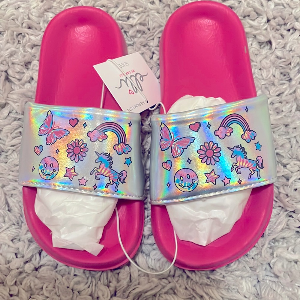Elli by Capelli Iridescent Tie-Dye Slide Sandals,
 Size 12/13